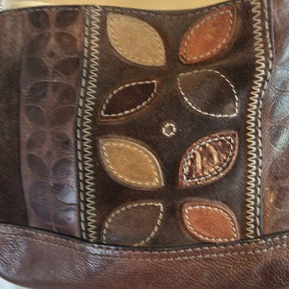 FOSSEL MULTICOLOR BOHO BROWN SUEDE LEATHER WOVEN STRAP SHOULDER BAG - Picture 2 of 16